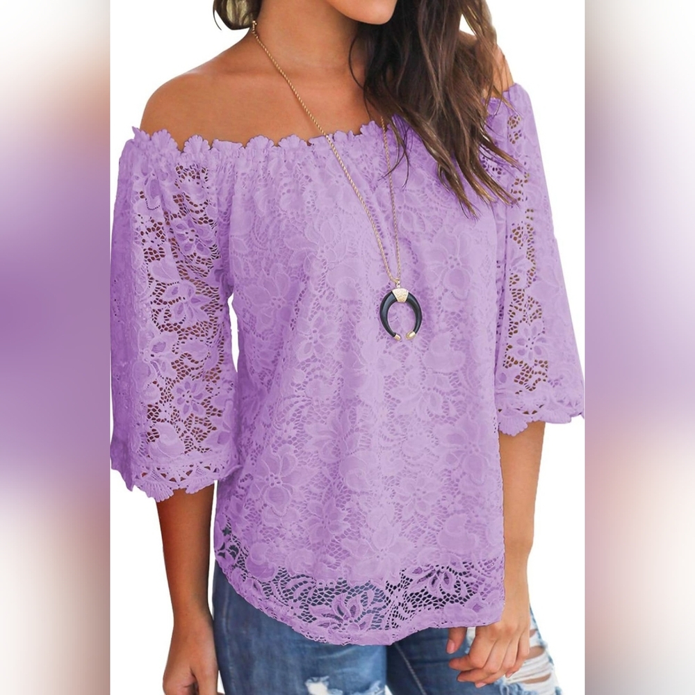 NWT Off Shoulder Or Square Neck Light Purple Lace Top XXL